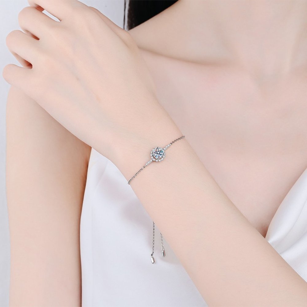 Certified 1ct. t.w. Moissanite Diamond Halo Bracelet NEW - Picture 5 of 11